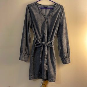 Gray denim long sleeved dress